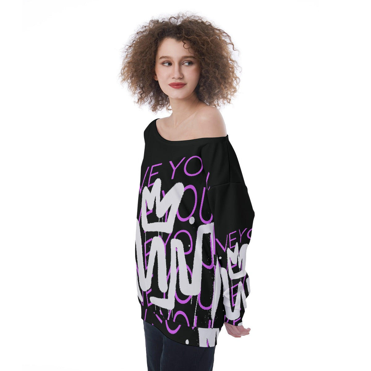 All-Over Print Oversized Women's Off-Shoulder Sweatshirt