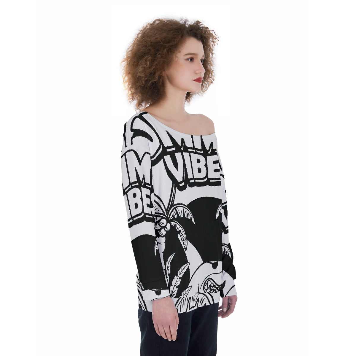 All-Over Print Oversized Women's Off-Shoulder Sweatshirt