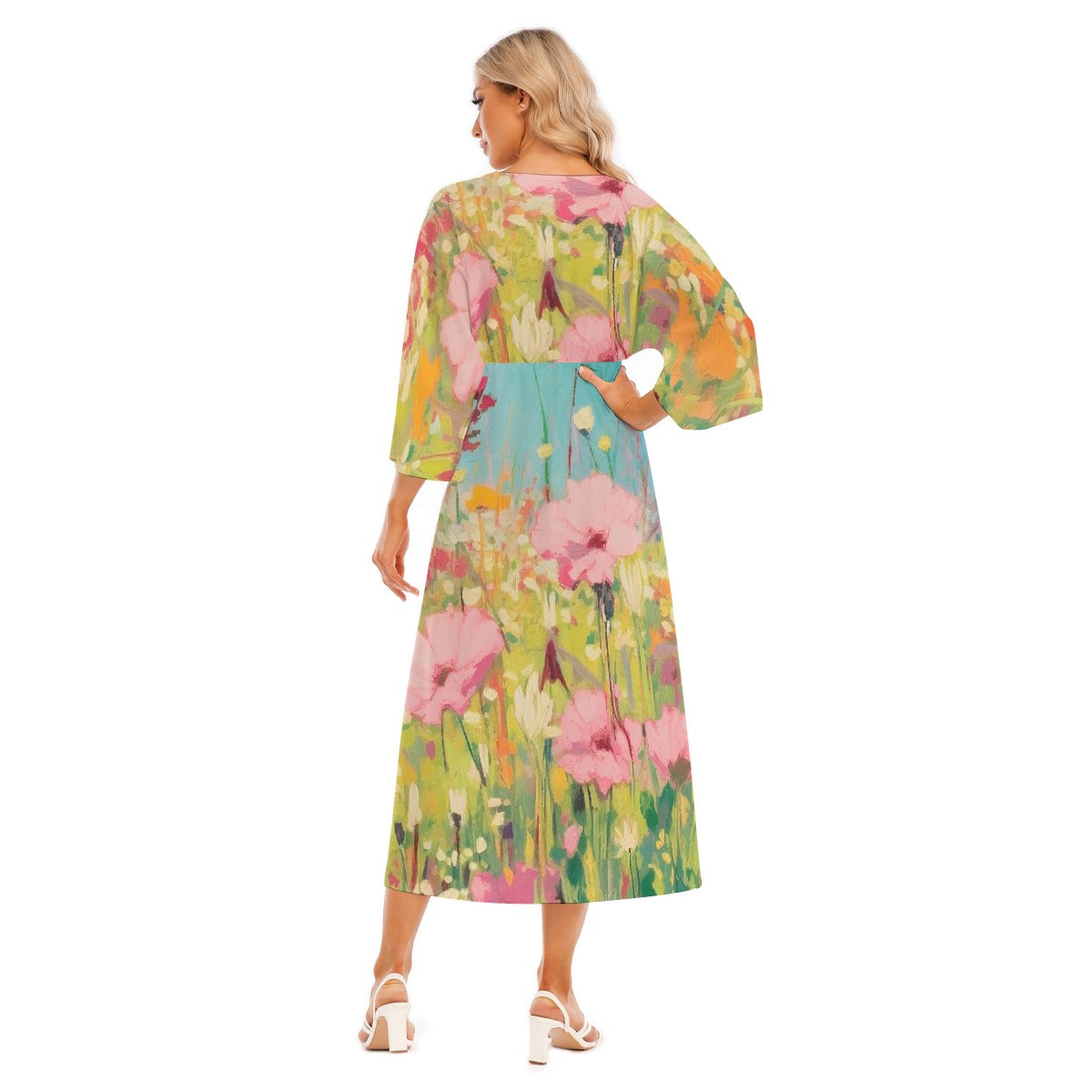 All-Over Print Women's Mid-Sleeve Long Dress