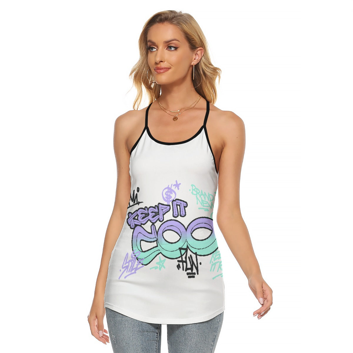 All-Over Print Women's Criss-Cross Open Back Tank Top