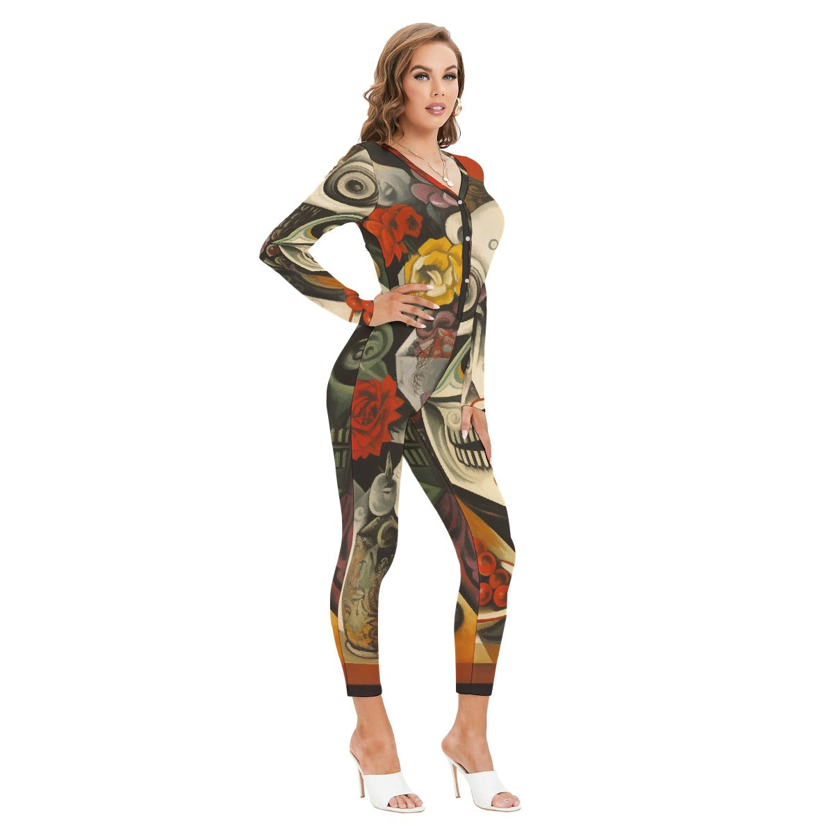 All-Over Print Women's Plunging Neck Jumpsuit