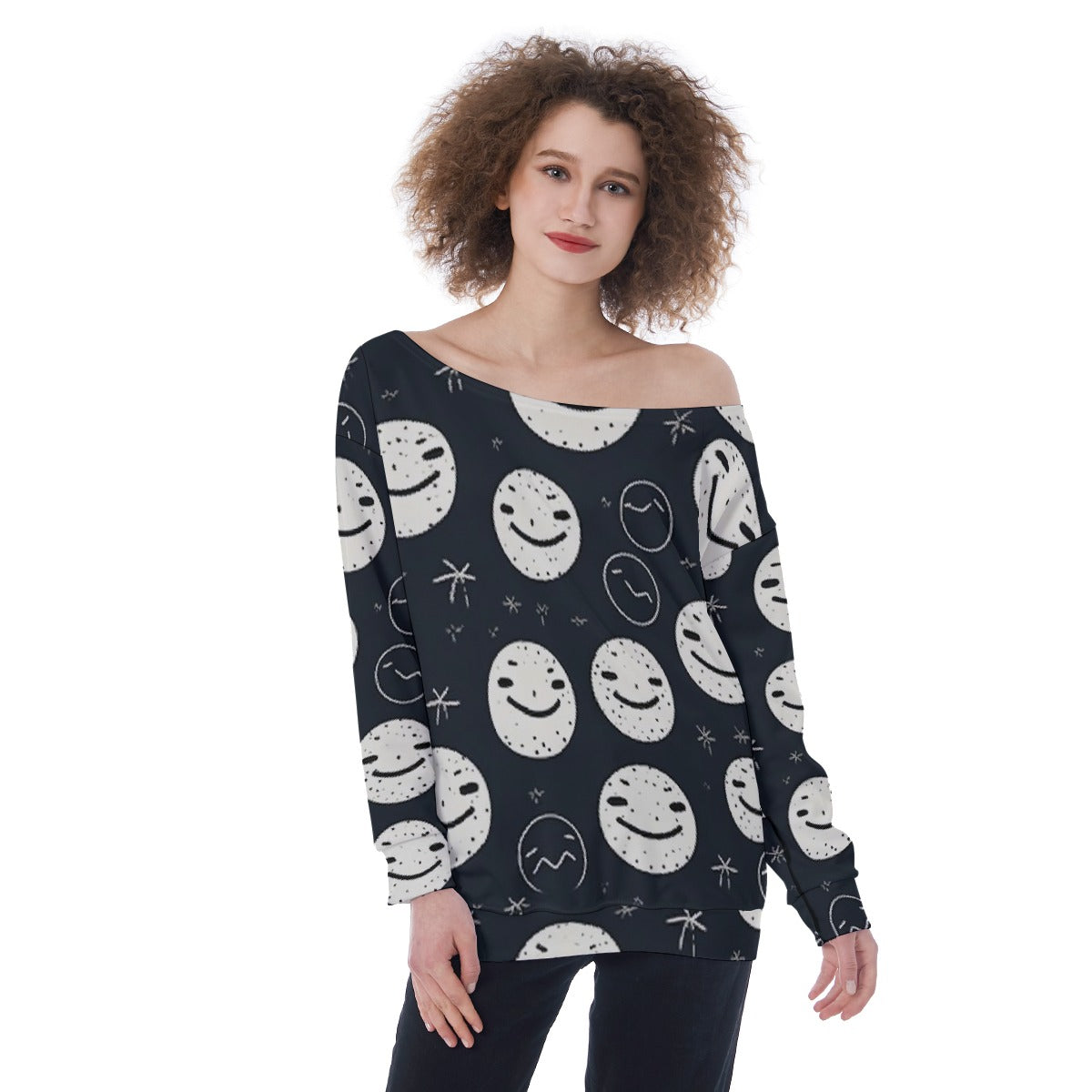 All-Over Print Oversized Women's Off-Shoulder Sweatshirt
