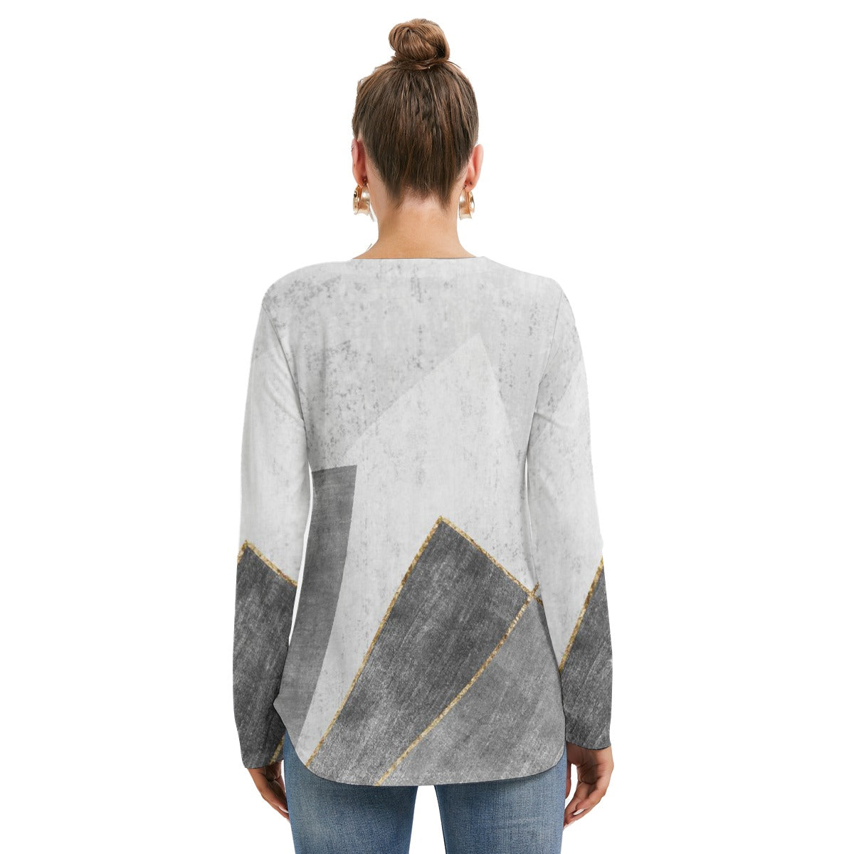 All-Over Print Women's Long Sleeve Neckline Tie Sweatshirt