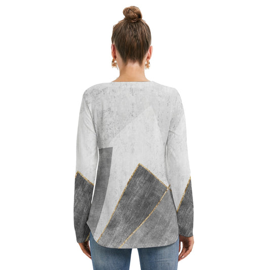All-Over Print Women's Long Sleeve Neckline Tie Sweatshirt
