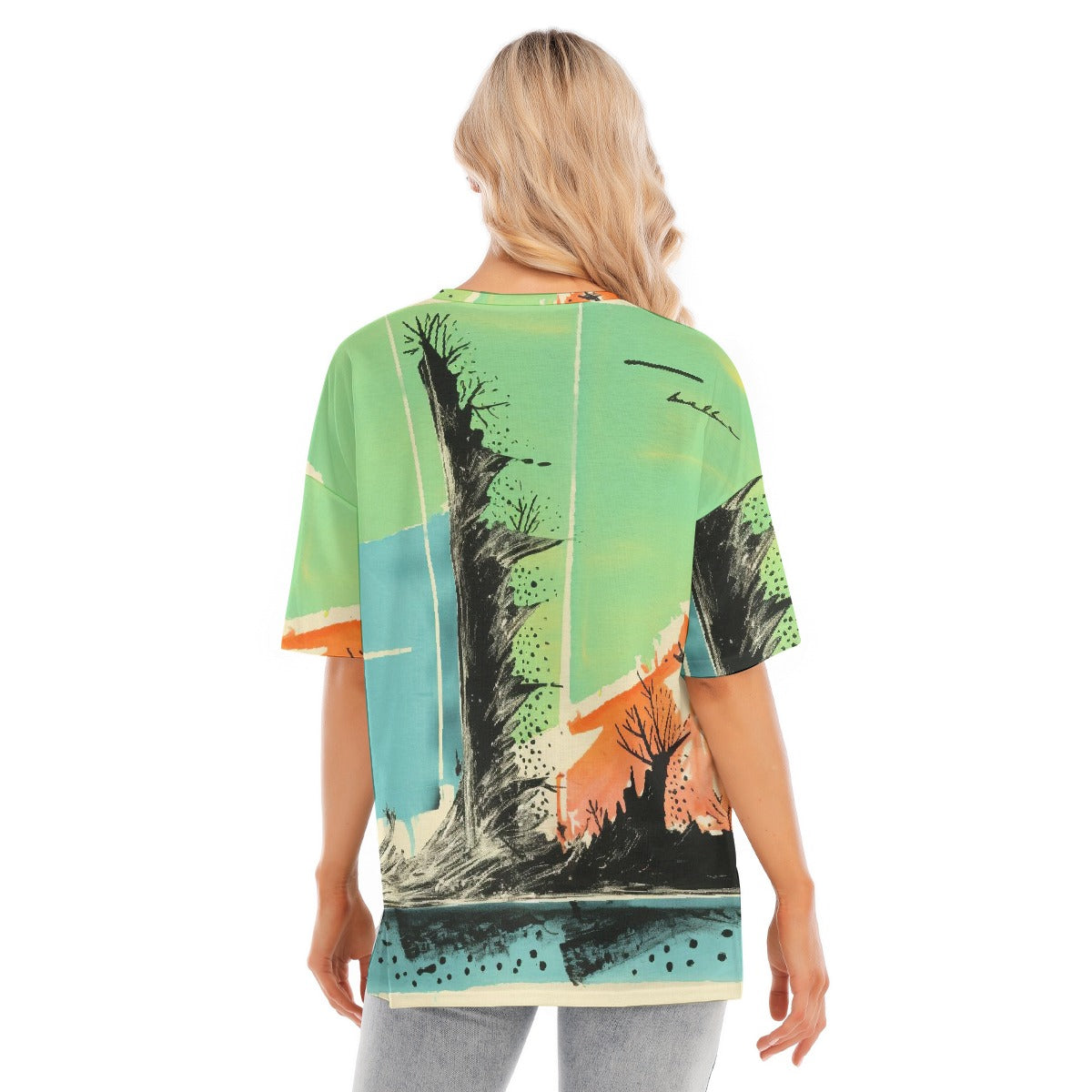 All-Over Print Women's Short Sleeves T-shirt With Hem Split