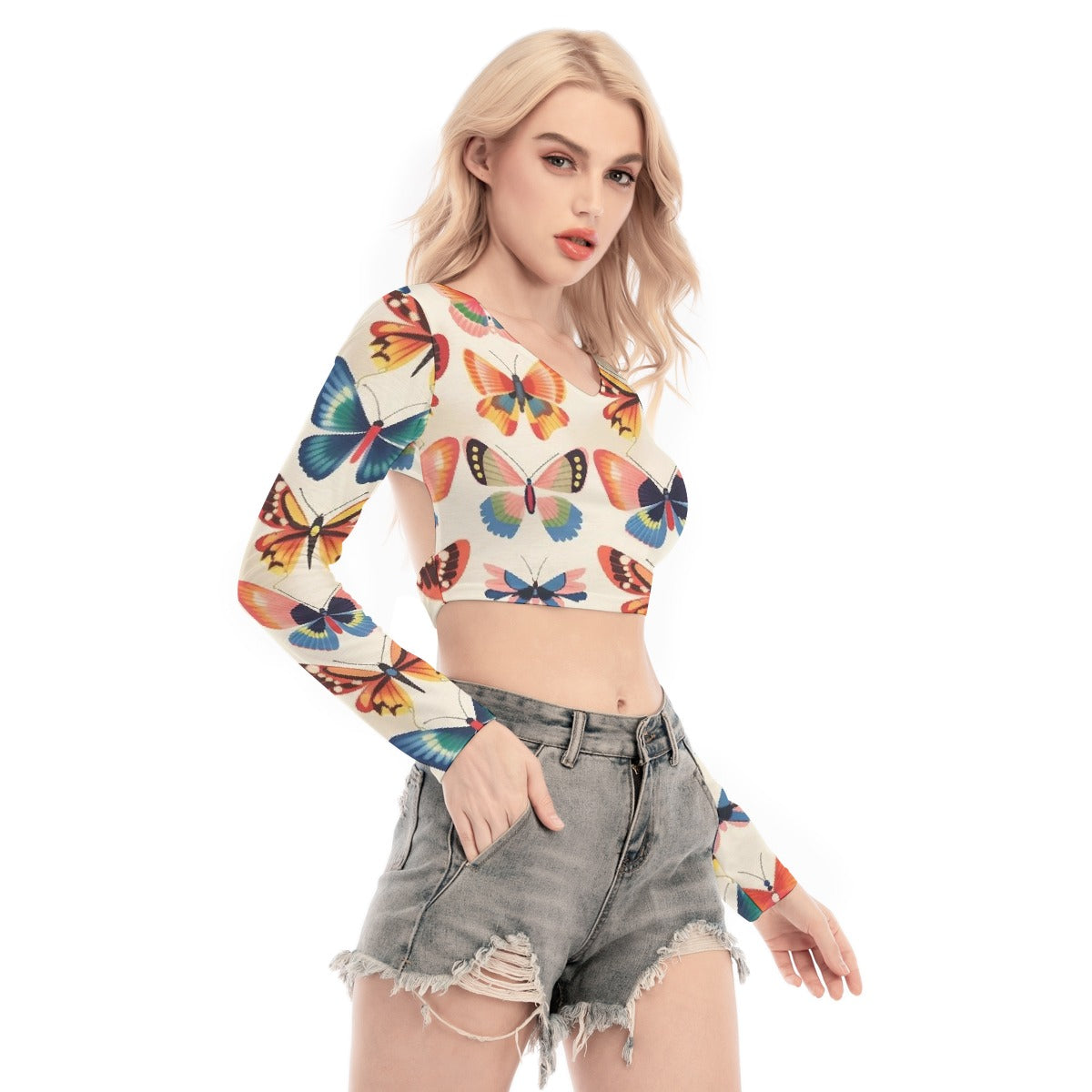 All-Over Print Women's Back Hollow T-shirt With Strap