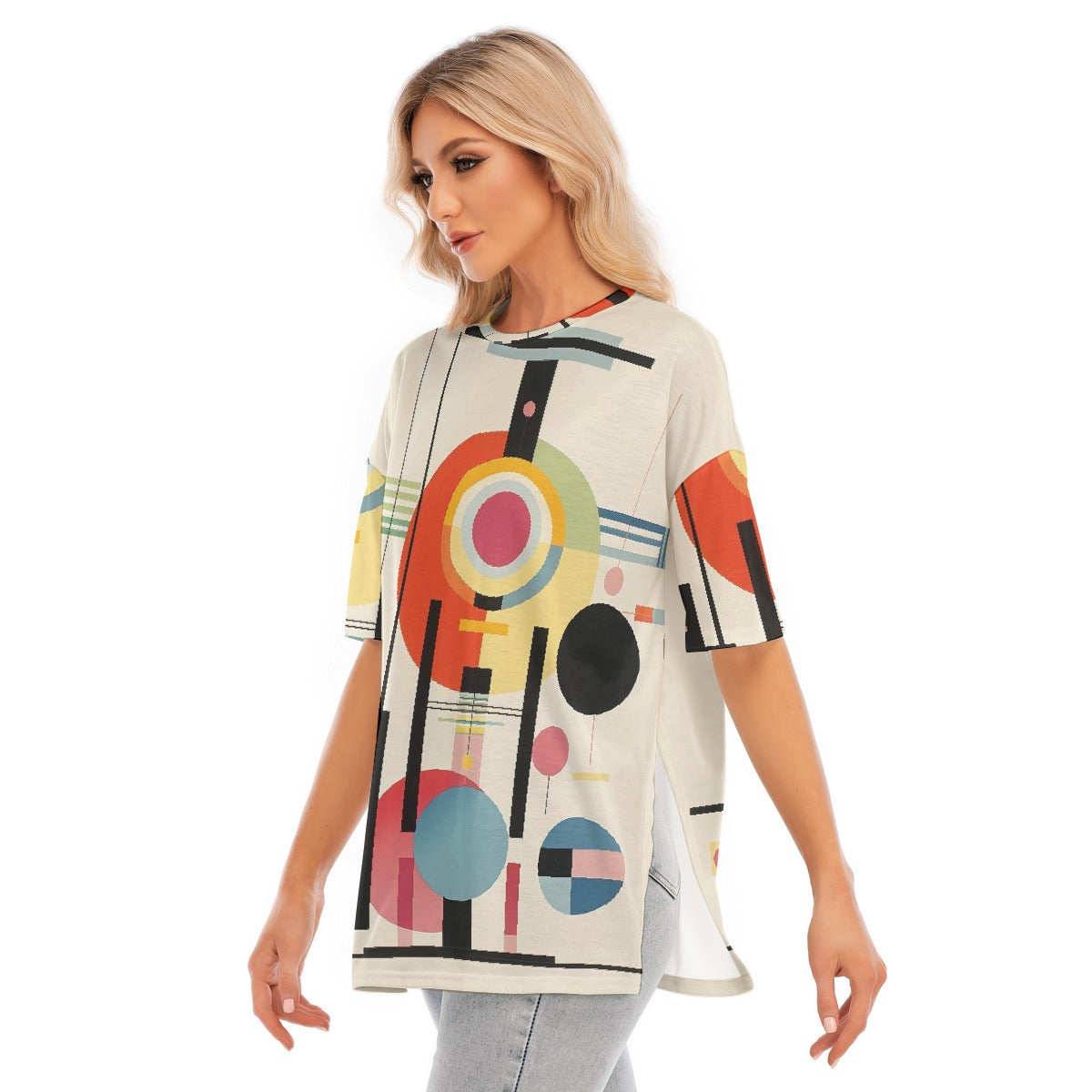 All-Over Print Women's Short Sleeves T-shirt With Hem Split