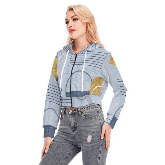 All-Over Print Women's Crop Top Hoodie With Zipper Closure