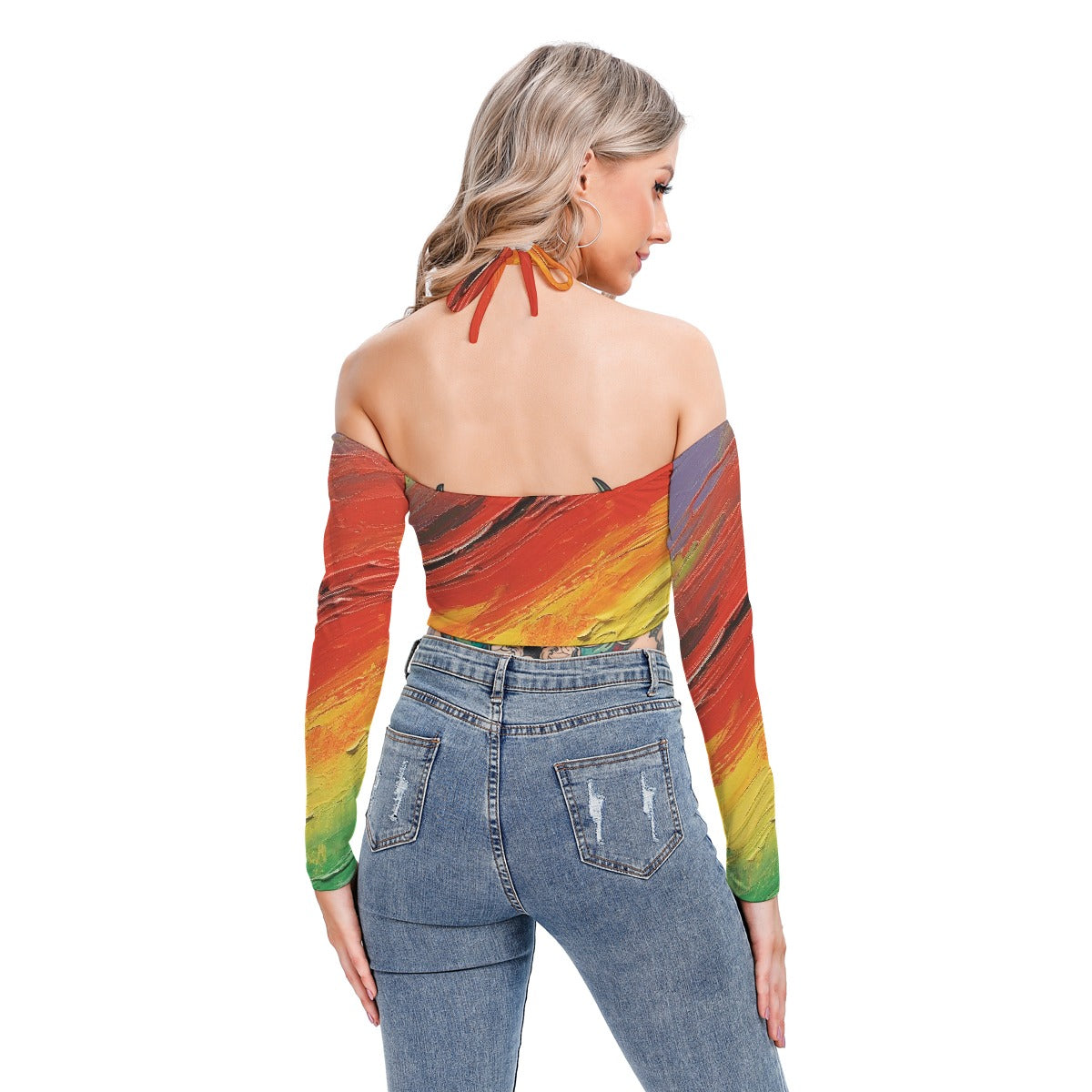 All-Over Print Women's Halter Lace-up Top