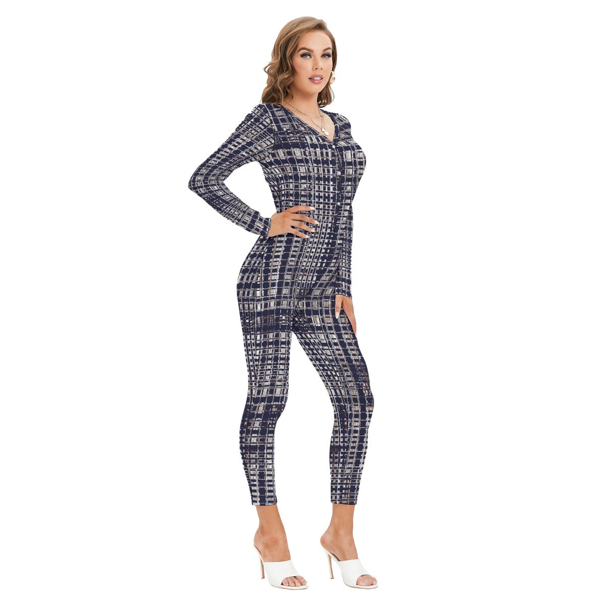 All-Over Print Women's Plunging Neck Jumpsuit