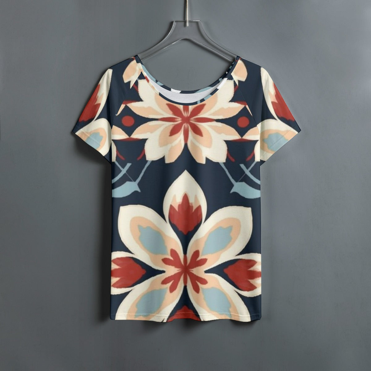 All-Over Print Women's Round Neck T-shirt With Raglan Sleeve