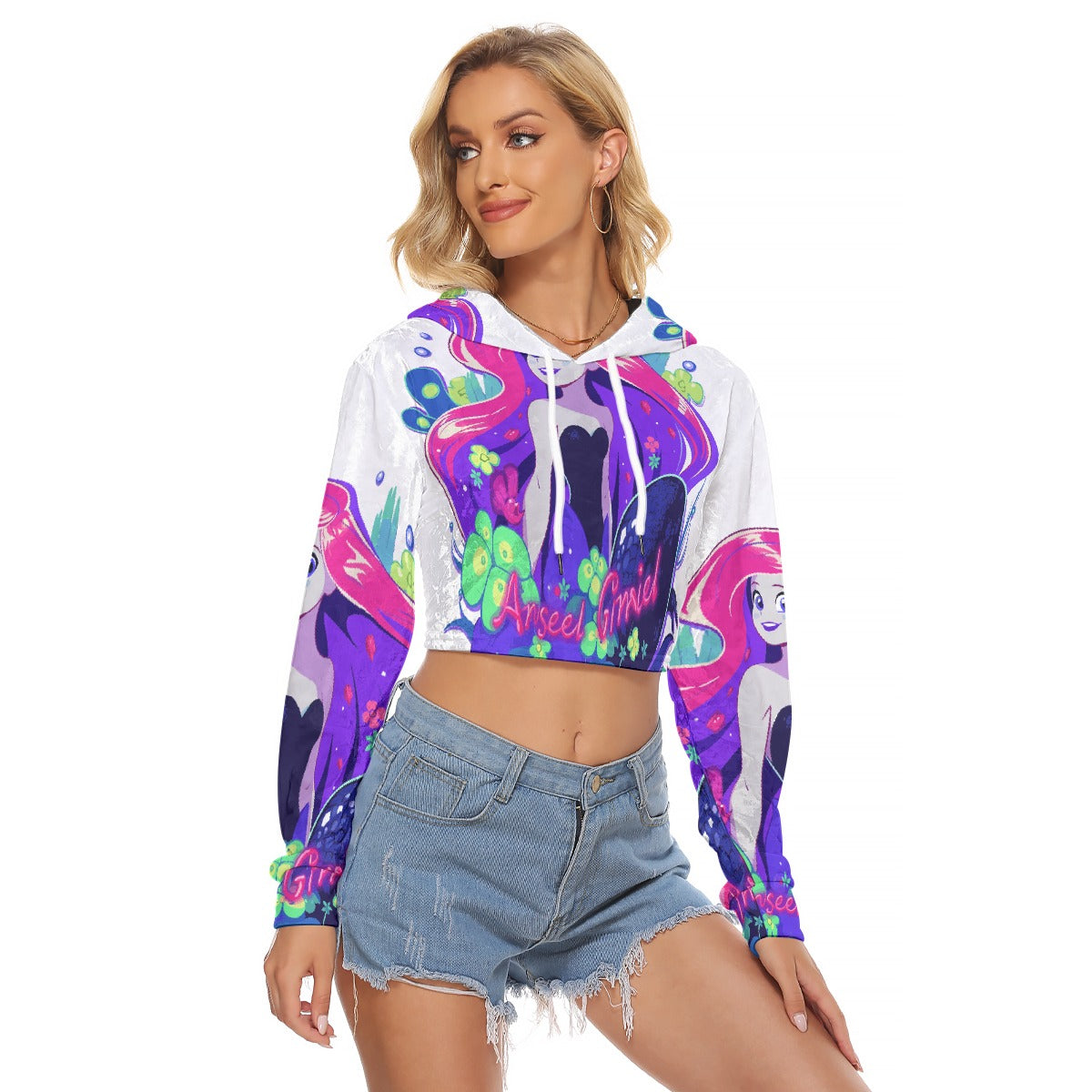 All-Over Print Women's Crop Top Hoodie|Velvet