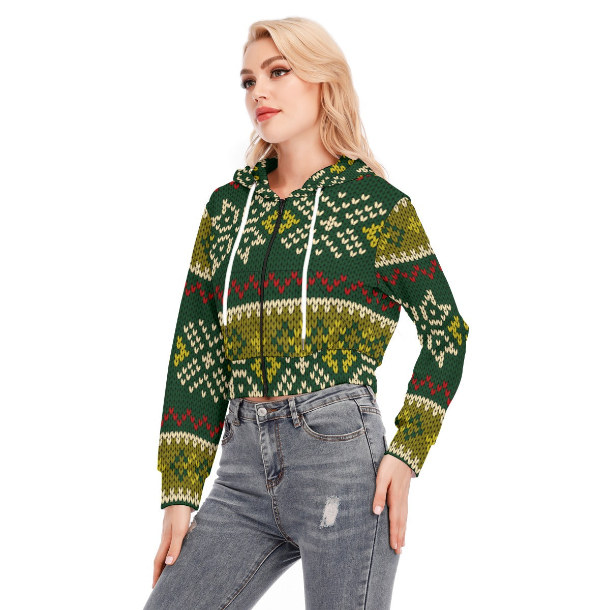 All-Over Print Women's Crop Top Hoodie With Zipper Closure
