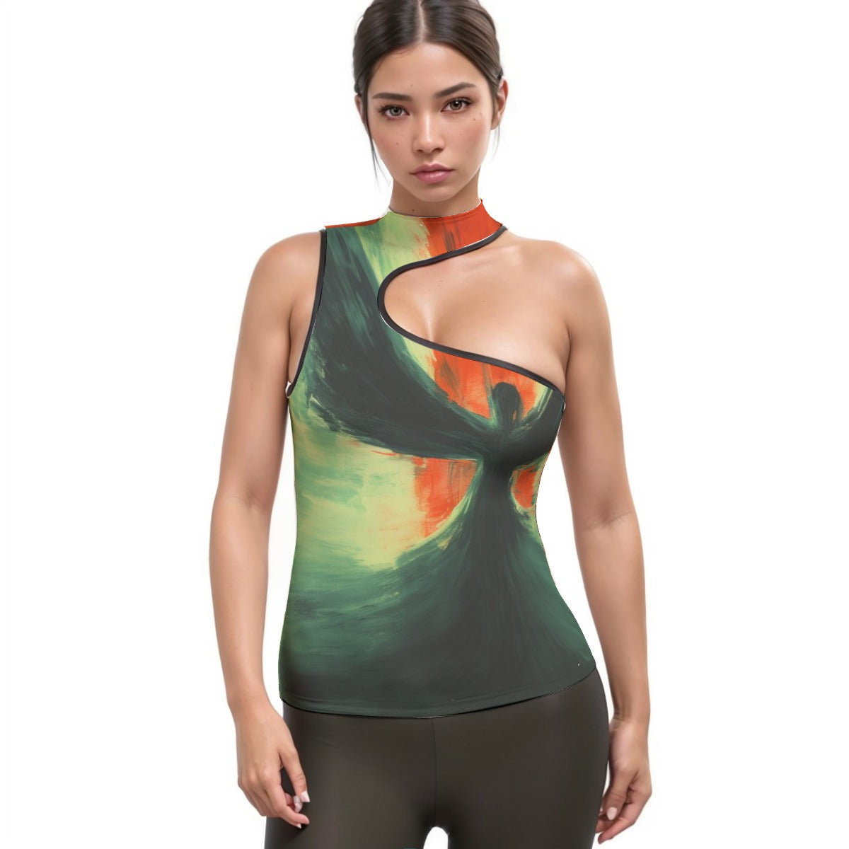 All-Over Print Women's Halter Sleeveless Asymmetrical Tank Top