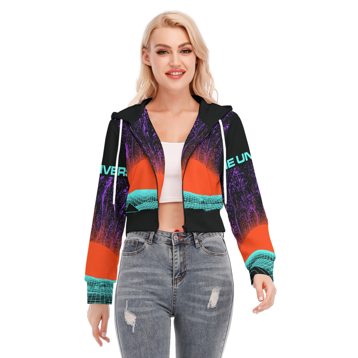 All-Over Print Women's Crop Top Hoodie With Zipper Closure
