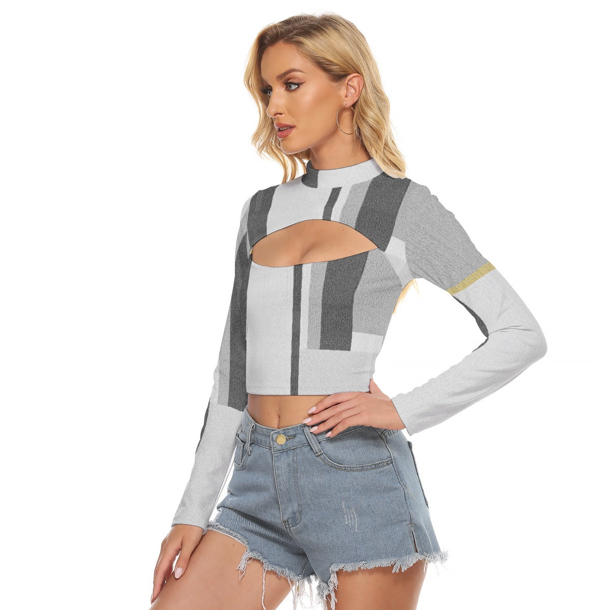 All-Over Print Women's Hollow Chest Keyhole Tight Crop Top