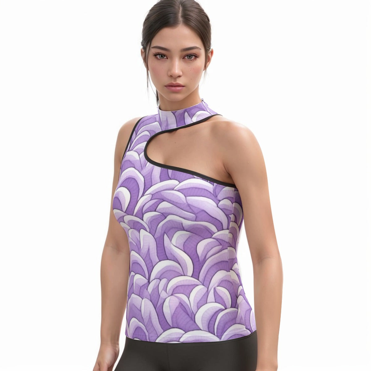 All-Over Print Women's Halter Sleeveless Asymmetrical Tank Top