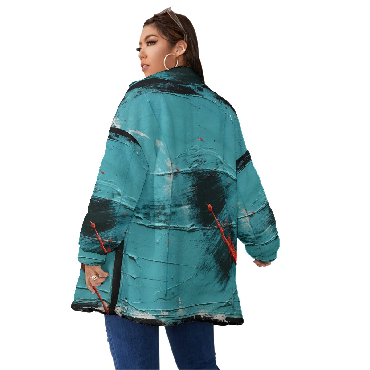 All-Over Print Unisex Borg Fleece Stand-up Collar Coat With Zipper Closure(Plus Size)