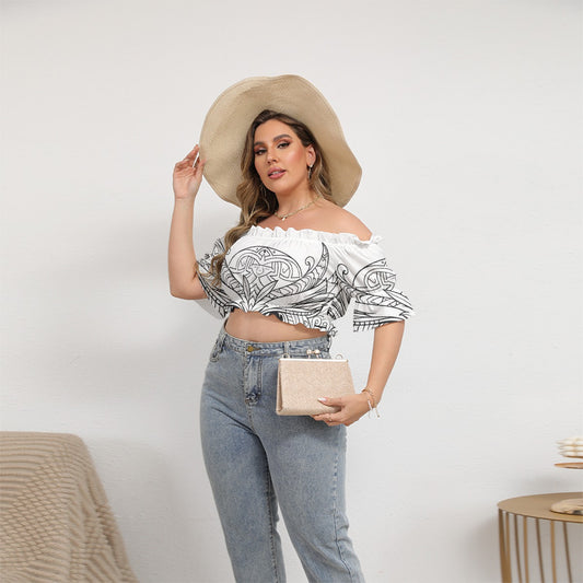 All-Over Print Women's Off-shoulder Cropped Top With Short Puff Sleeve