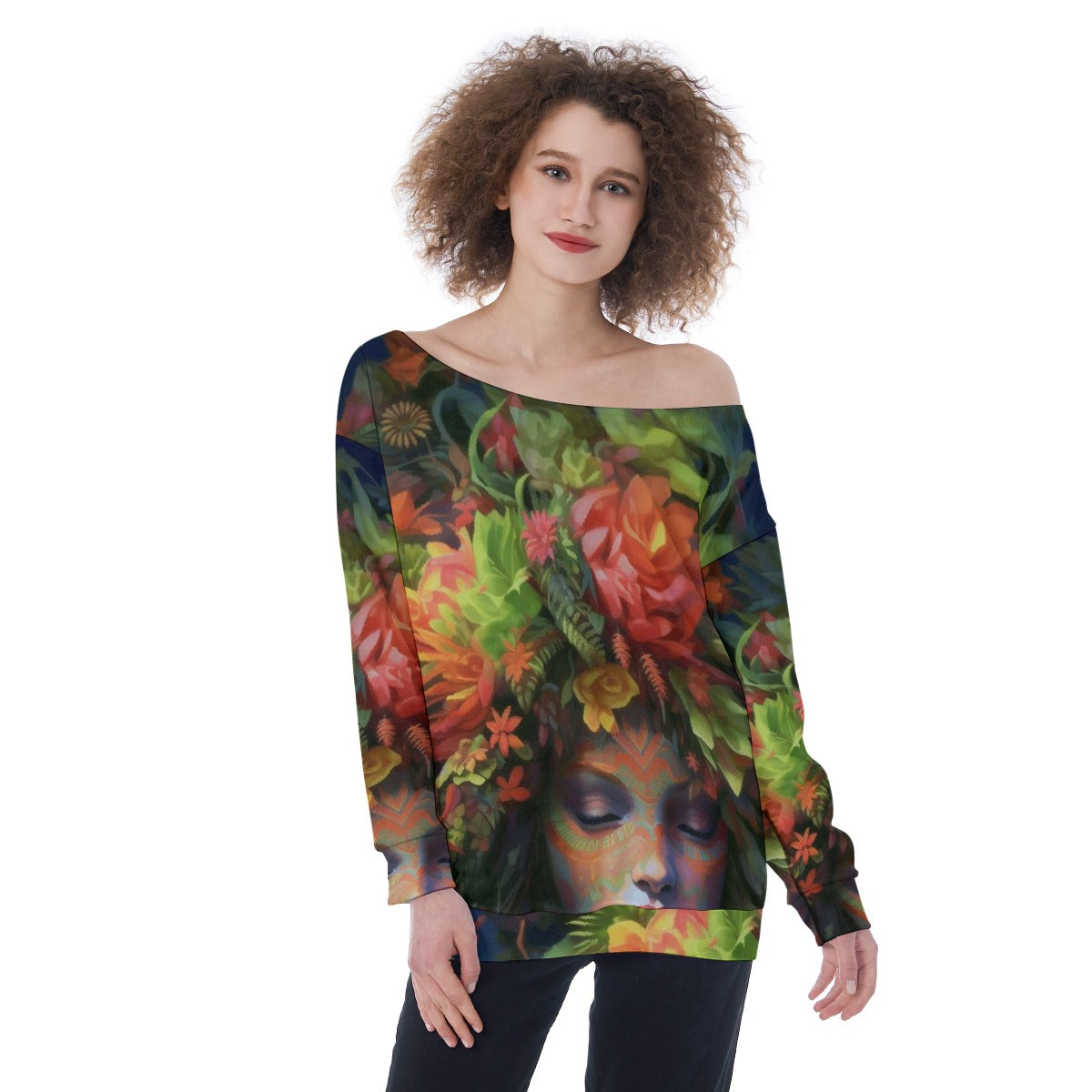 All-Over Print Oversized Women's Off-Shoulder Sweatshirt