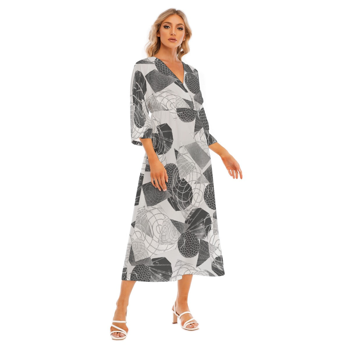 All-Over Print Women's Mid-Sleeve Long Dress