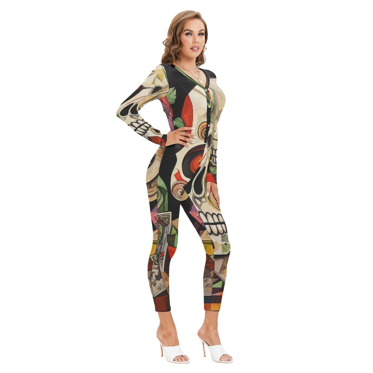 All-Over Print Women's Plunging Neck Jumpsuit