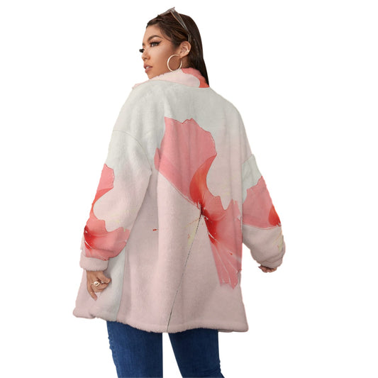 All-Over Print Unisex Borg Fleece Stand-up Collar Coat With Zipper Closure(Plus Size)