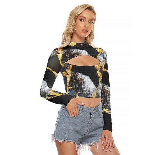 All-Over Print Women's Hollow Chest Keyhole Tight Crop Top