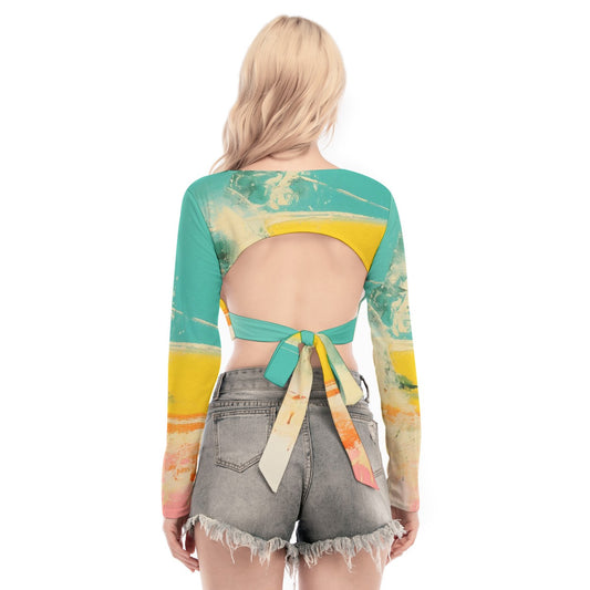 All-Over Print Women's Back Hollow T-shirt With Strap