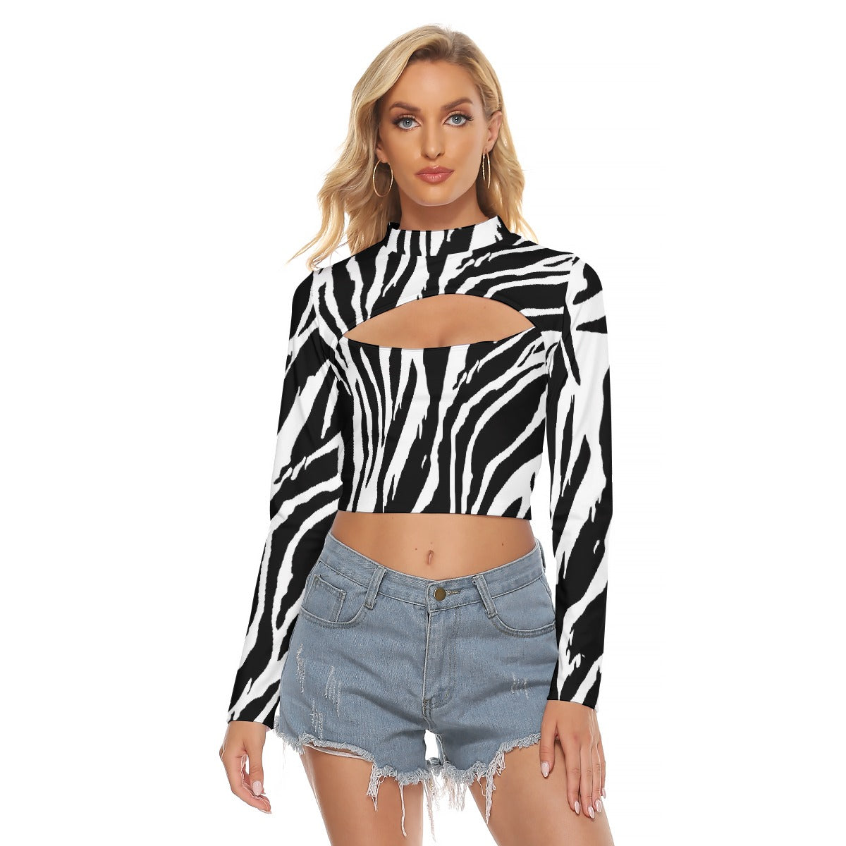 All-Over Print Women's Hollow Chest Keyhole Tight Crop Top