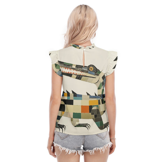 All-Over Print Women's Blouse With Ruffle Collar And Sleeve