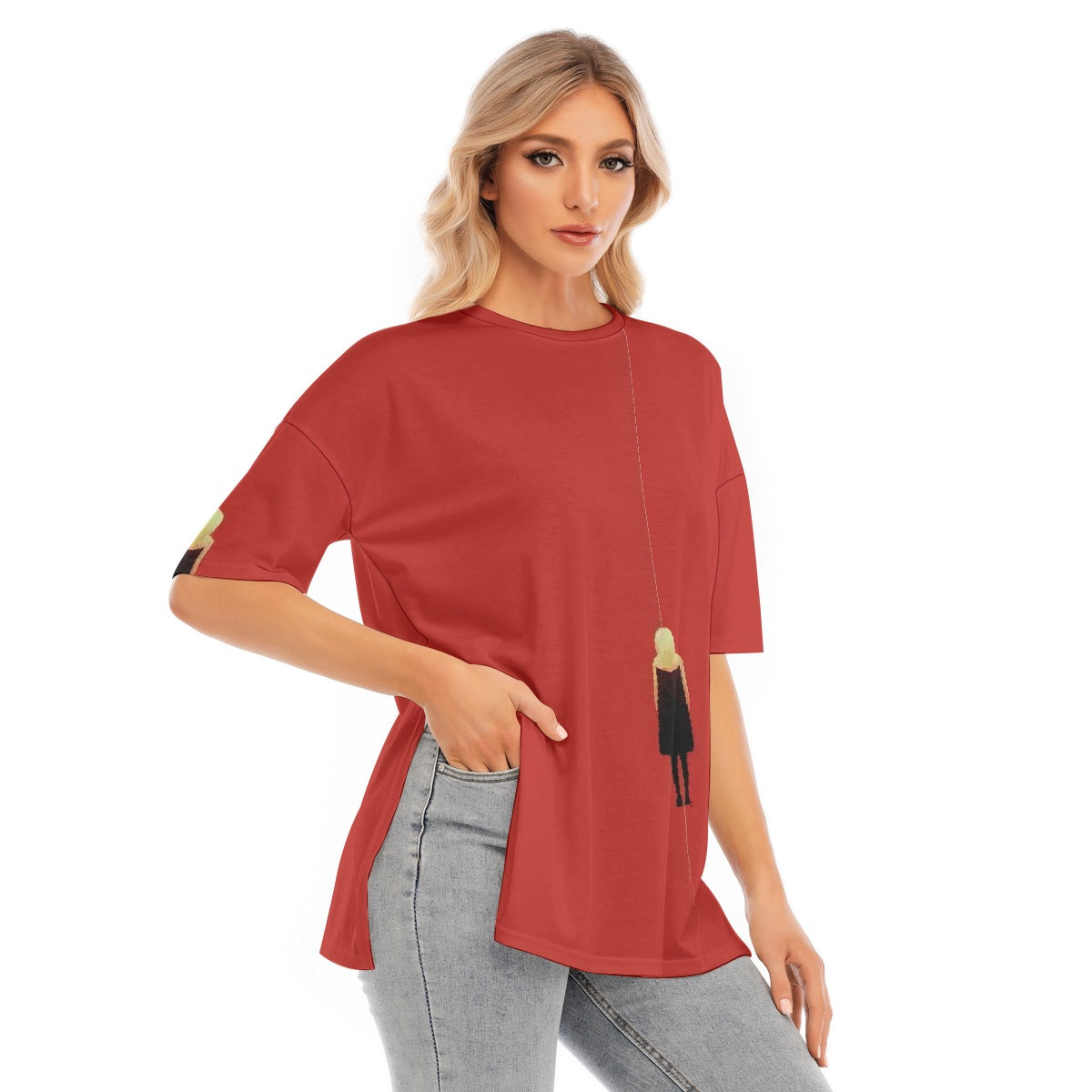 All-Over Print Women's Short Sleeves T-shirt With Hem Split