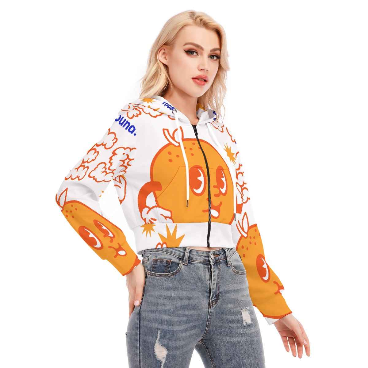 All-Over Print Women's Crop Top Hoodie With Zipper Closure