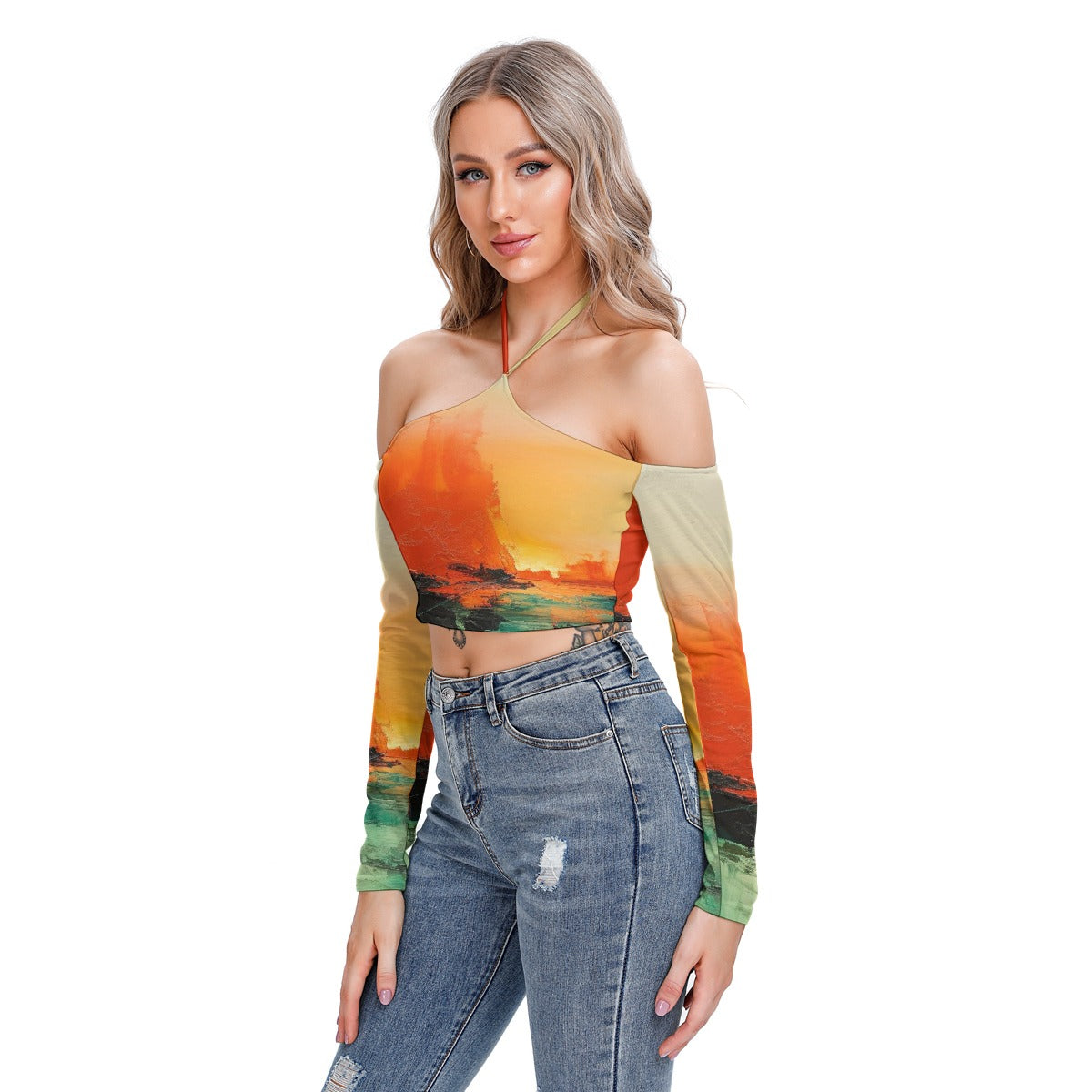 All-Over Print Women's Halter Lace-up Top