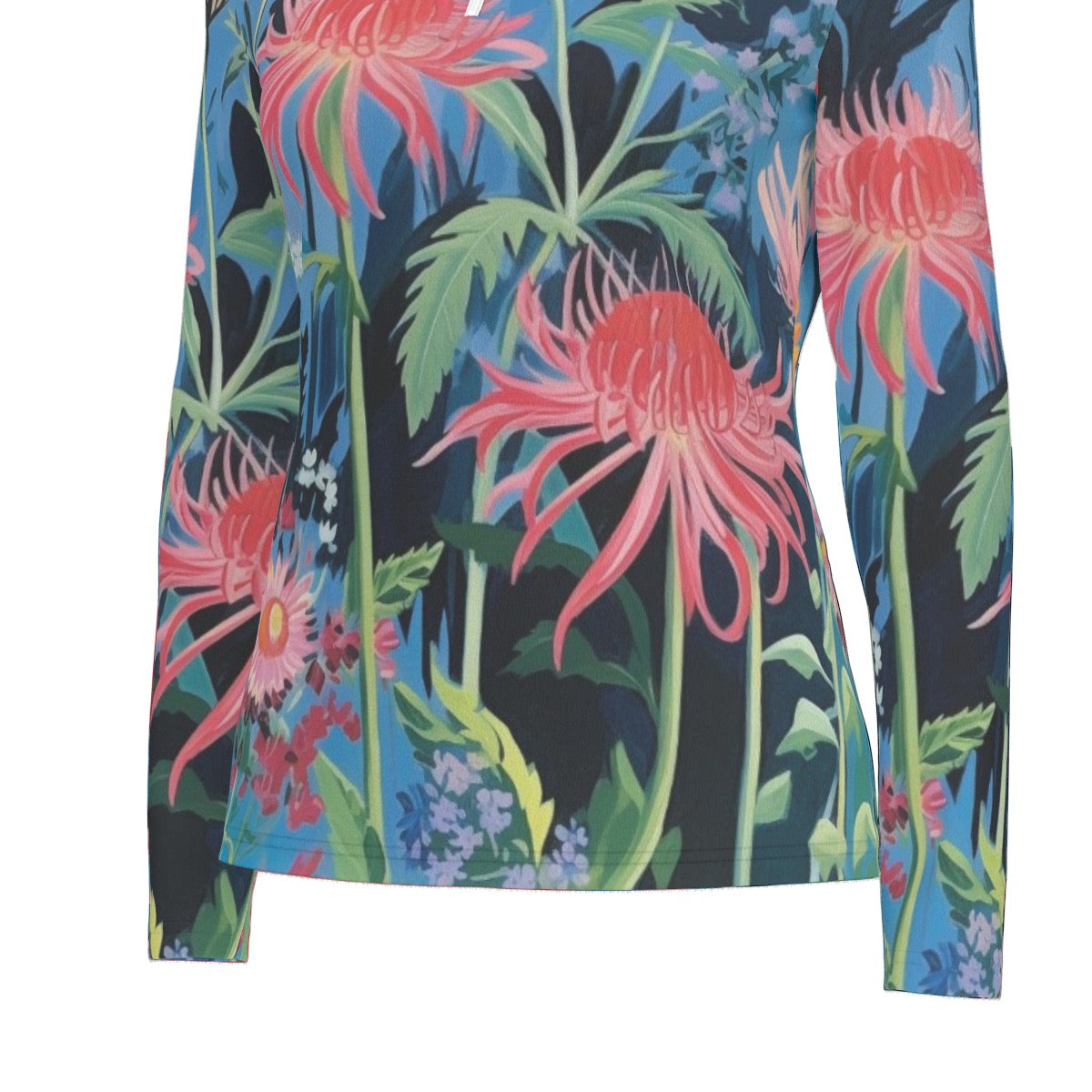 All-Over Print Women's Sports Collar Jersey With Long Sleeve