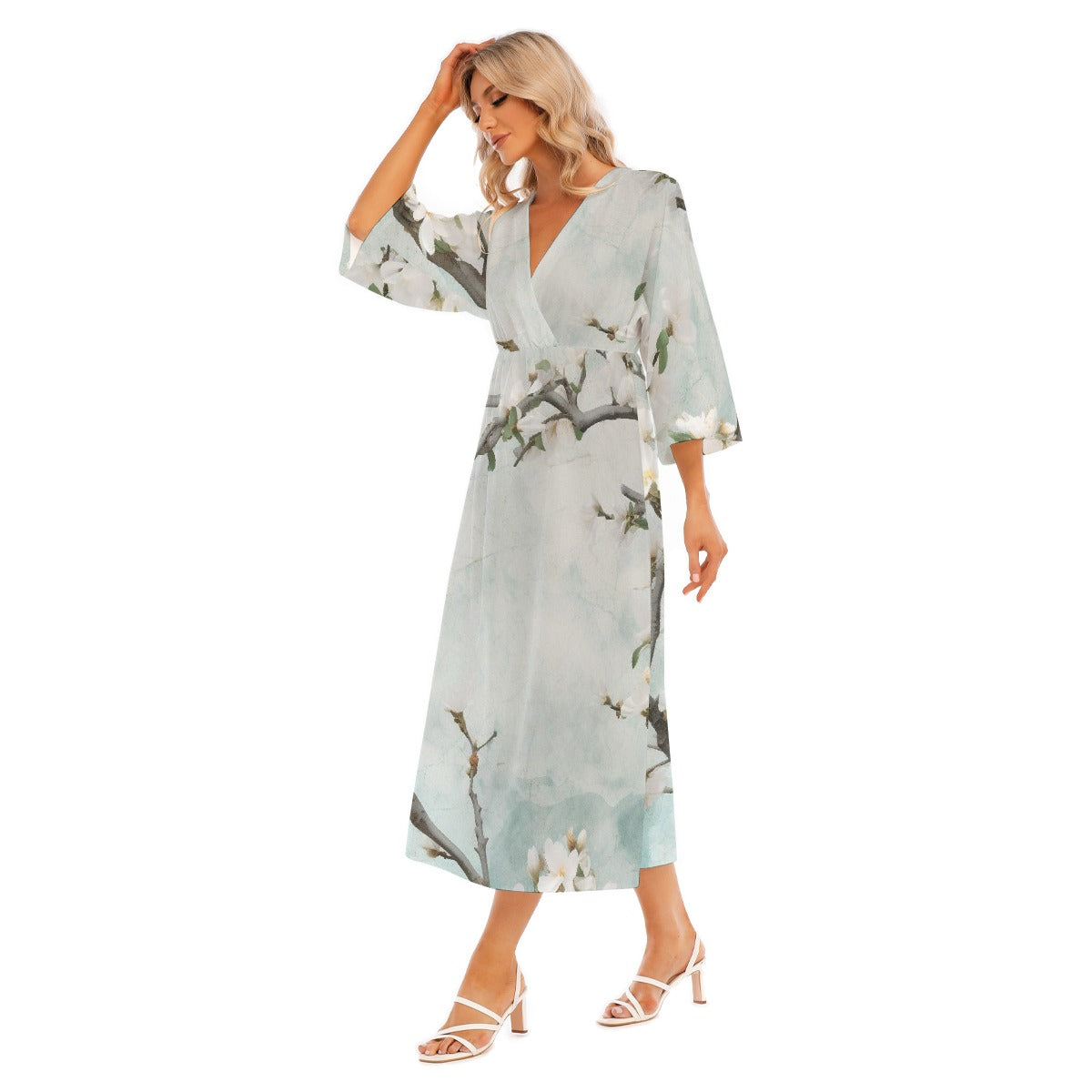 All-Over Print Women's Mid-Sleeve Long Dress