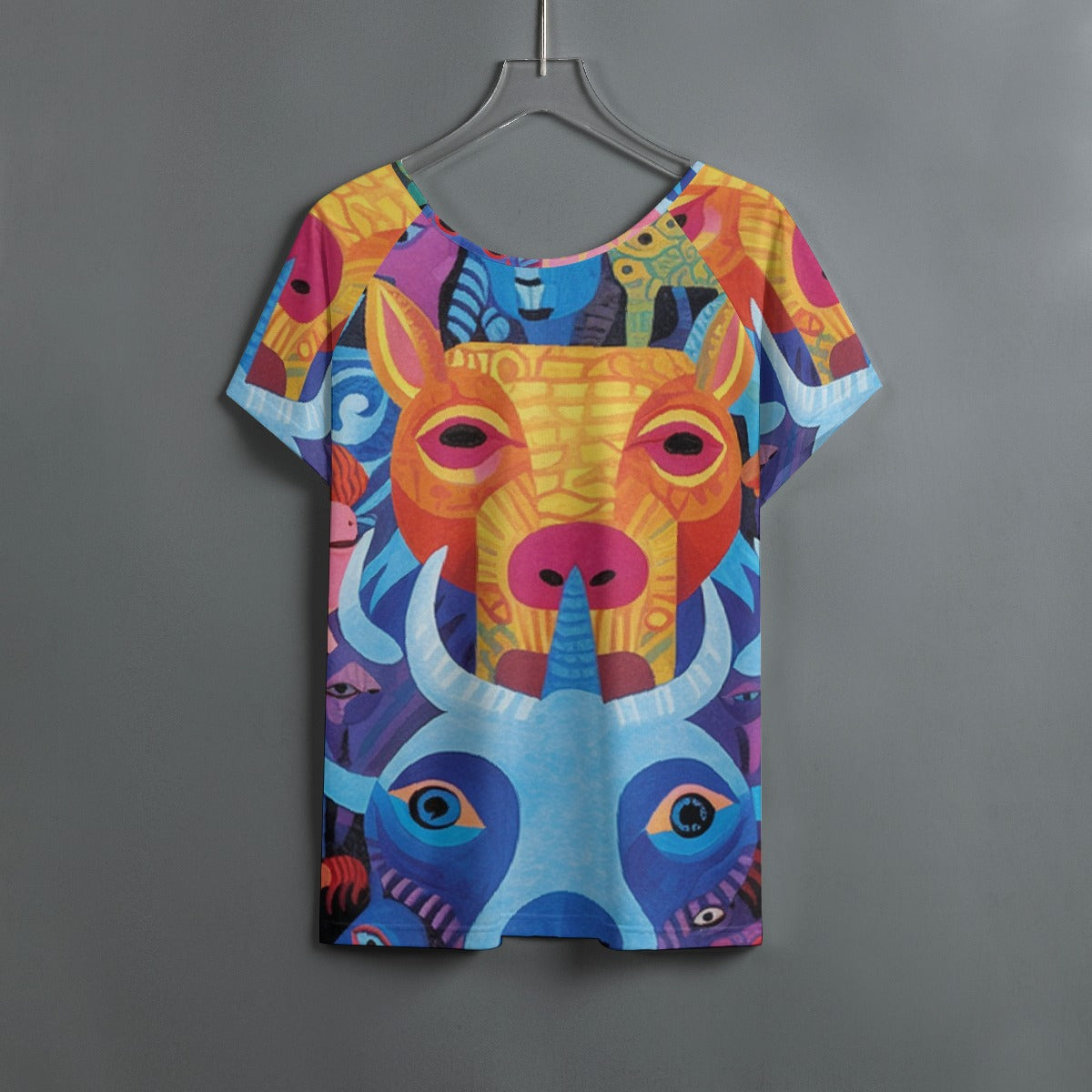All-Over Print Women's Round Neck T-shirt With Raglan Sleeve