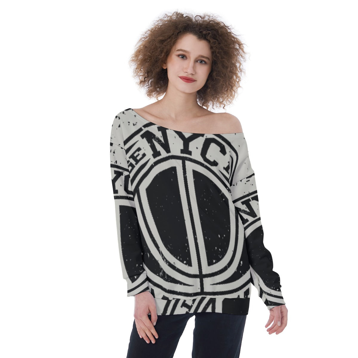 All-Over Print Oversized Women's Off-Shoulder Sweatshirt