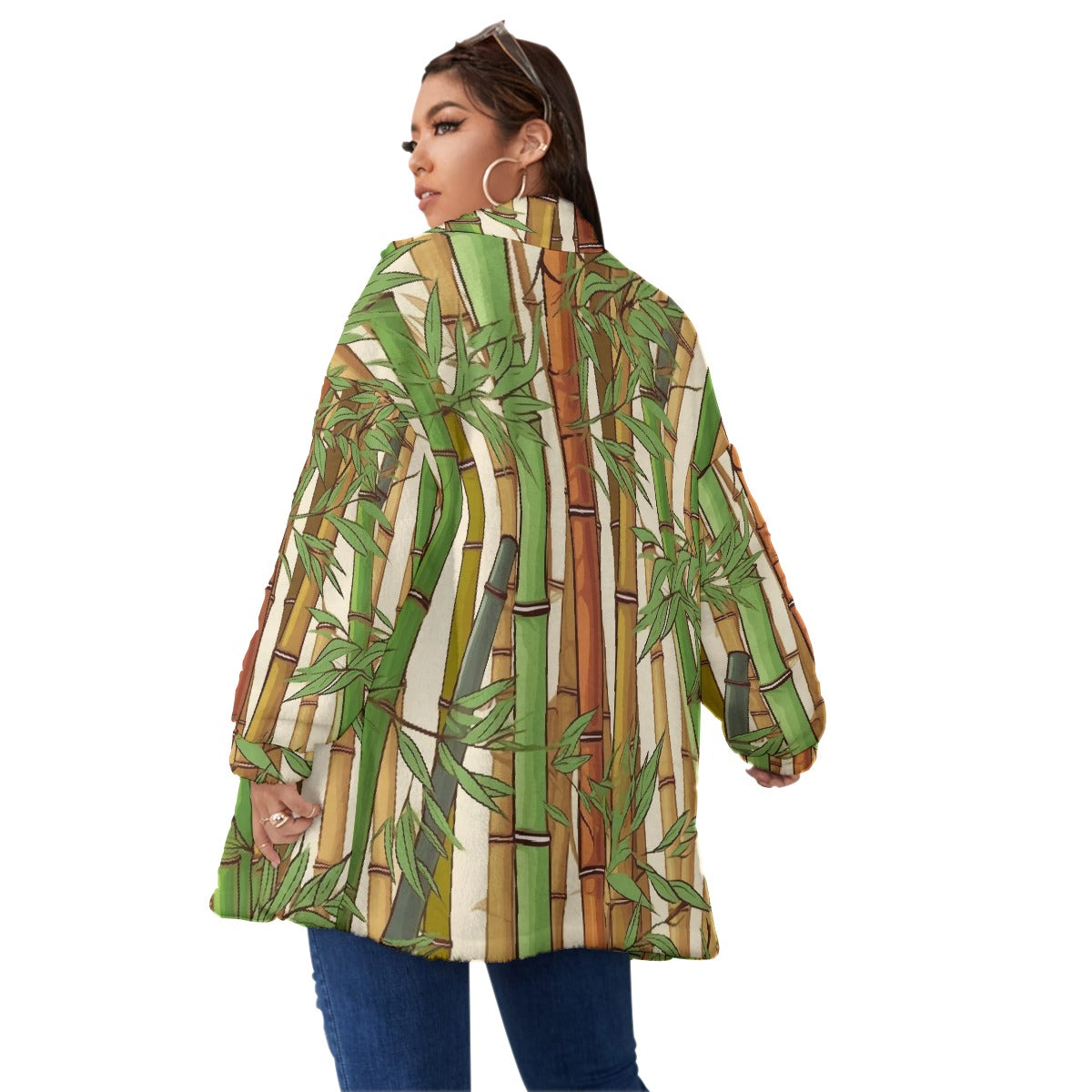 All-Over Print Unisex Borg Fleece Stand-up Collar Coat With Zipper Closure(Plus Size)