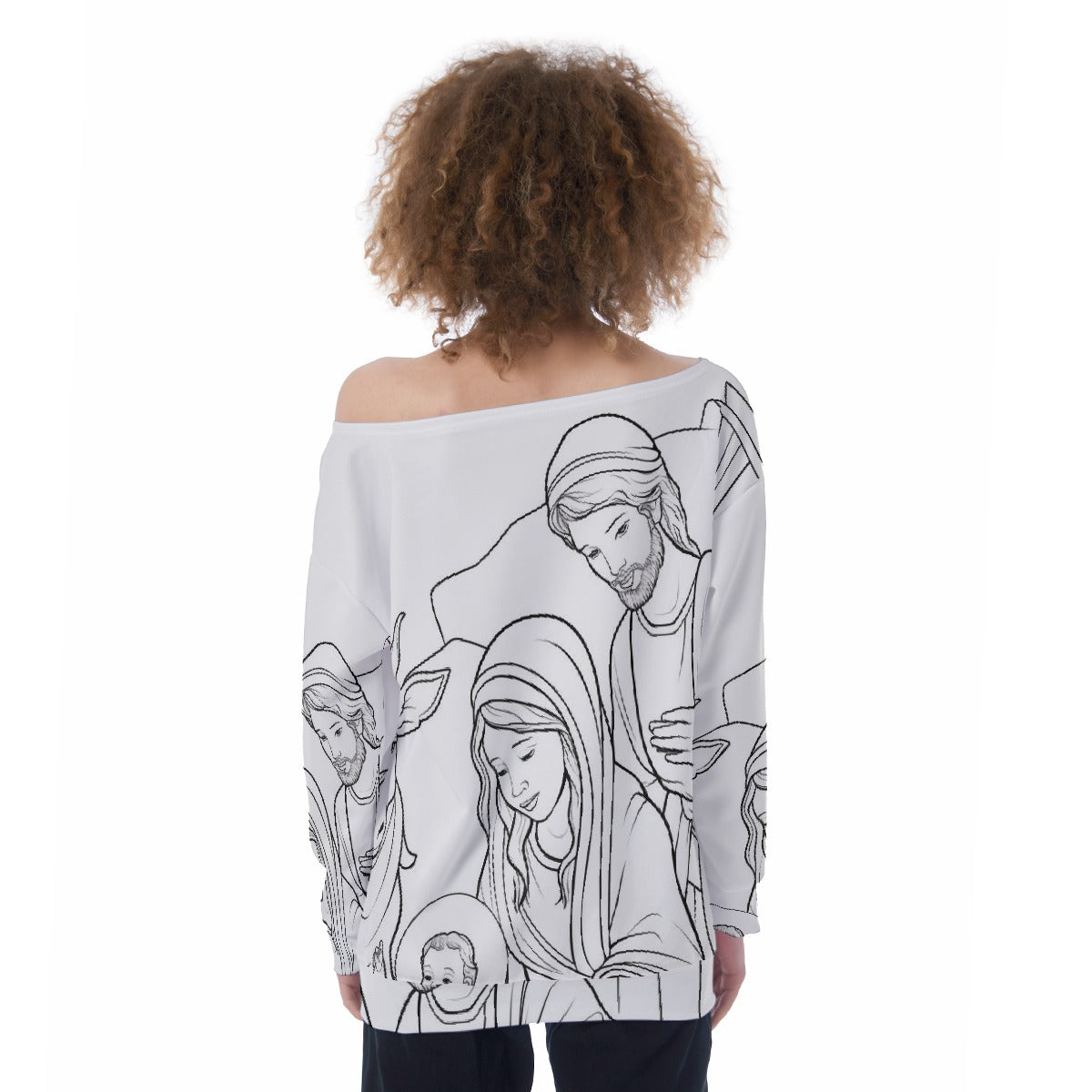All-Over Print Oversized Women's Off-Shoulder Sweatshirt