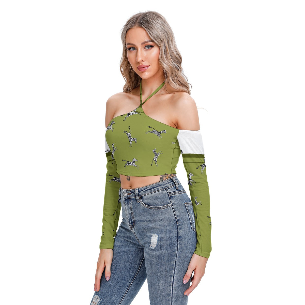 All-Over Print Women's Halter Lace-up Top