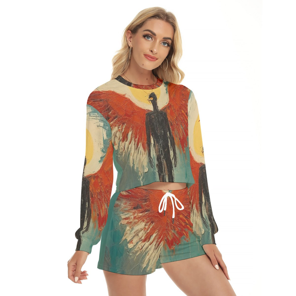 All-Over Print Women's Short Sweatshirt And Pants Suit