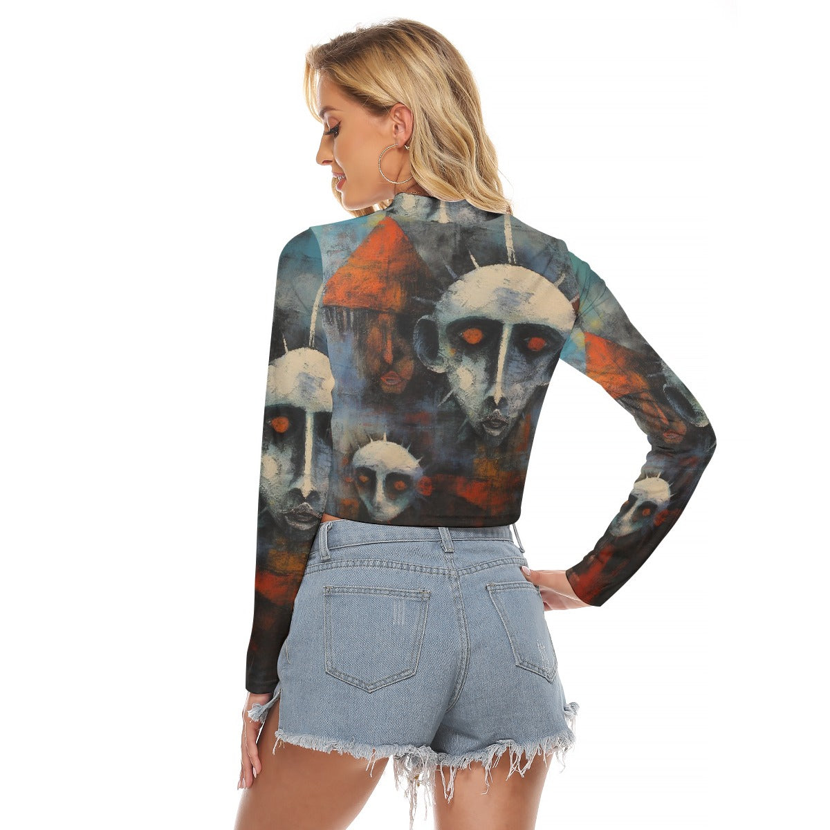 All-Over Print Women's Hollow Chest Keyhole Tight Crop Top