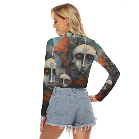 All-Over Print Women's Hollow Chest Keyhole Tight Crop Top