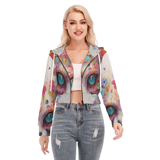 All-Over Print Women's Crop Top Hoodie With Zipper Closure