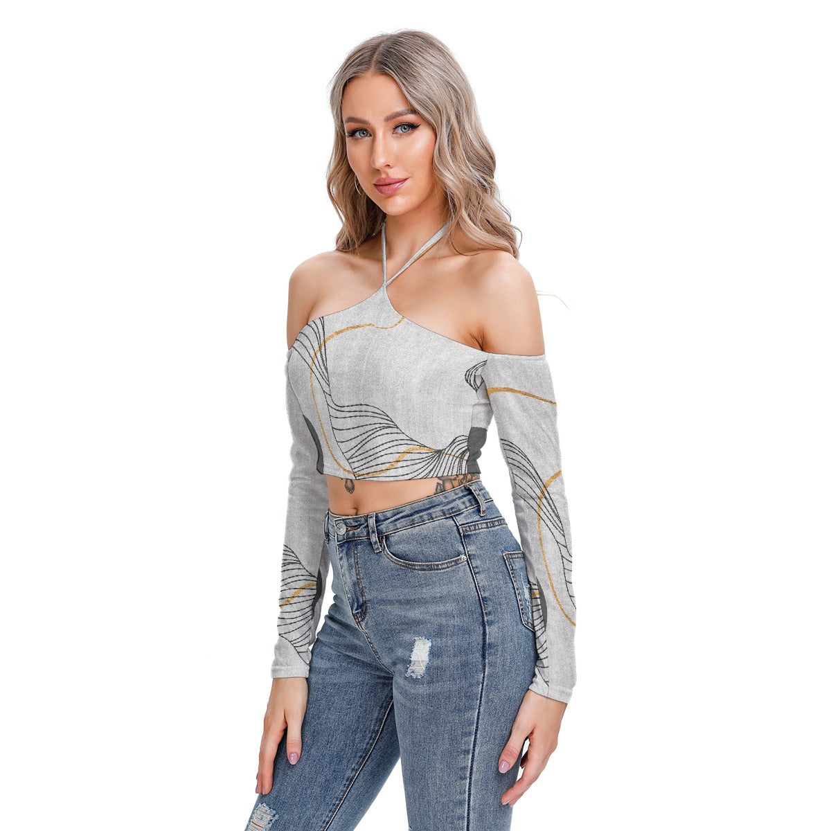 All-Over Print Women's Halter Lace-up Top
