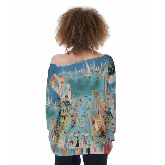 All-Over Print Oversized Women's Off-Shoulder Sweatshirt