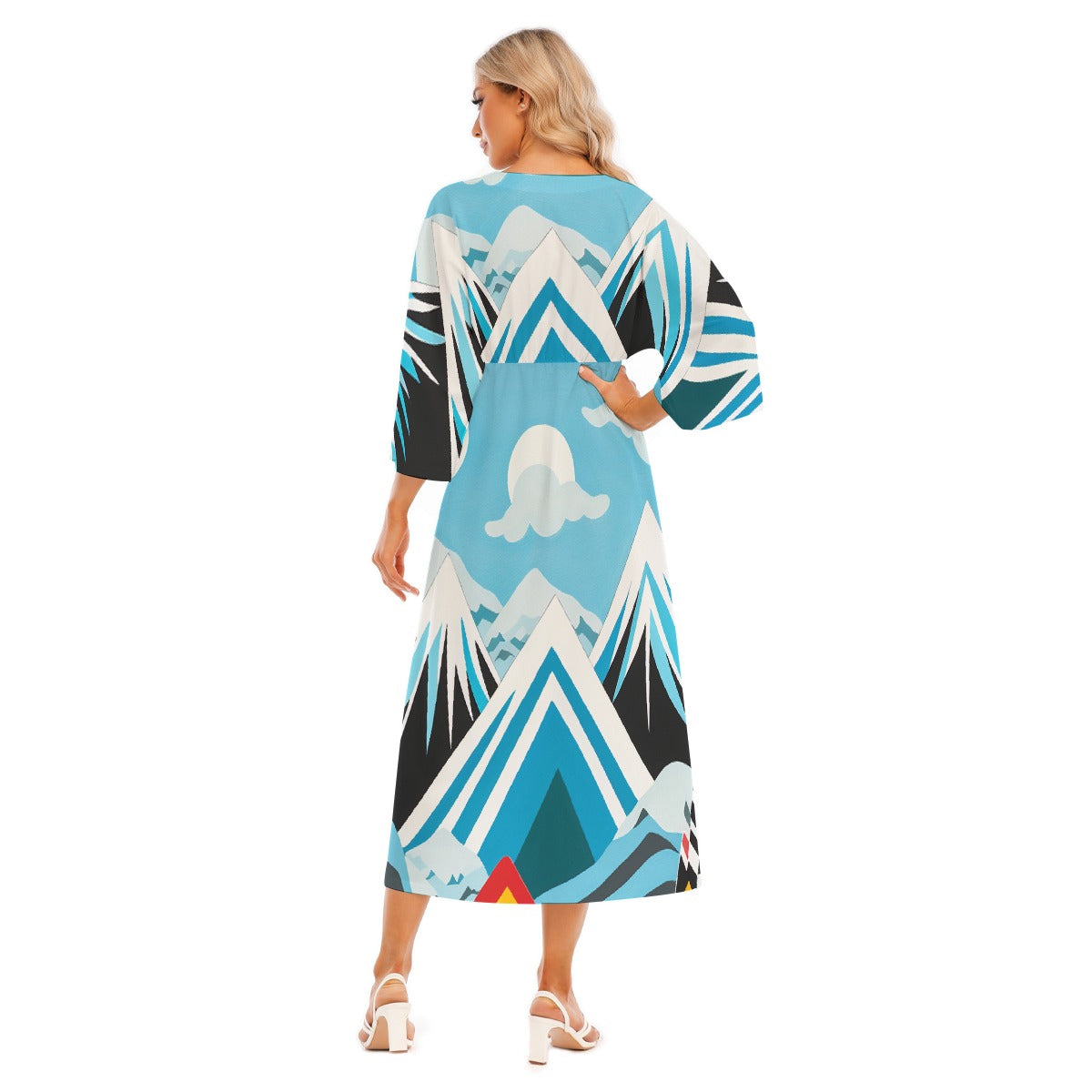All-Over Print Women's Mid-Sleeve Long Dress