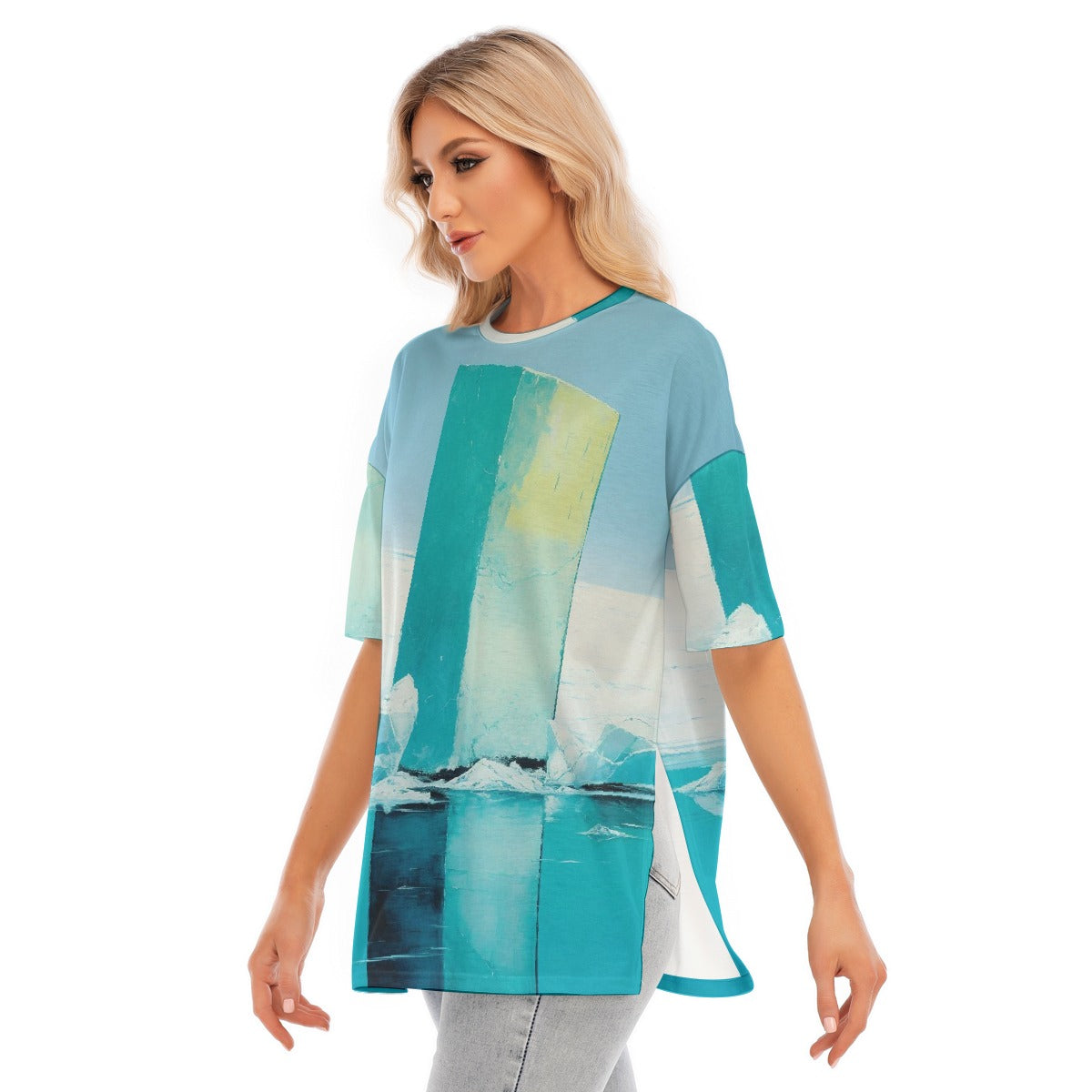 All-Over Print Women's Short Sleeves T-shirt With Hem Split