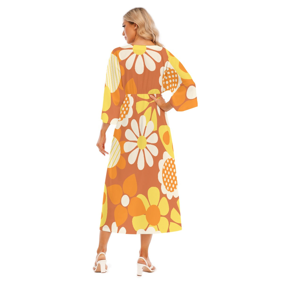 All-Over Print Women's Mid-Sleeve Long Dress
